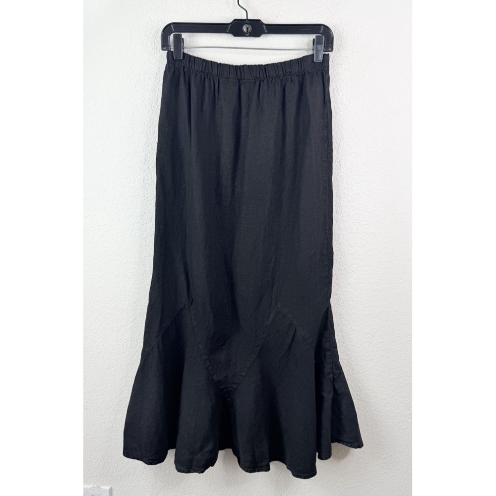 Mosaic Women's 100% Linen Black Maxi Skirt Sz S Mermaid Flounce Hem Boho - Picture 2 of 8